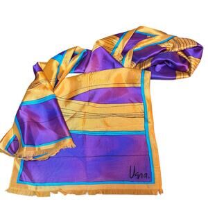 Vera Neumann Made in Italy Purple Gold Long Vintage Scarf Scarves by Vera